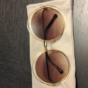 Women's double circle metal frame oversized round disco sunglasses brown tint